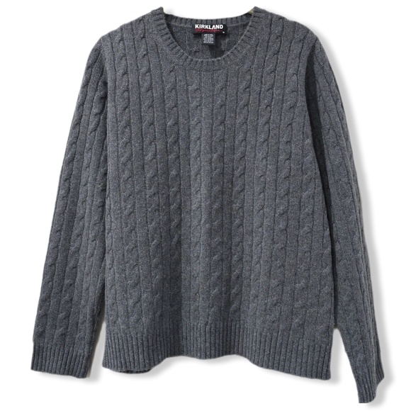 Kirkland Signature Womens 100% Cashmere Gray Cable Knit Sweater, Size L - Picture 1 of 11